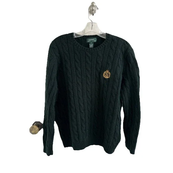 VGC Lauren Ralph Lauren VTG Forest green Lambs wool Cable Knit LRL sweater Sz XL - Picture 1 of 7